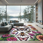 Whimsical Floral Butterfly and Bee Meadow Rug
