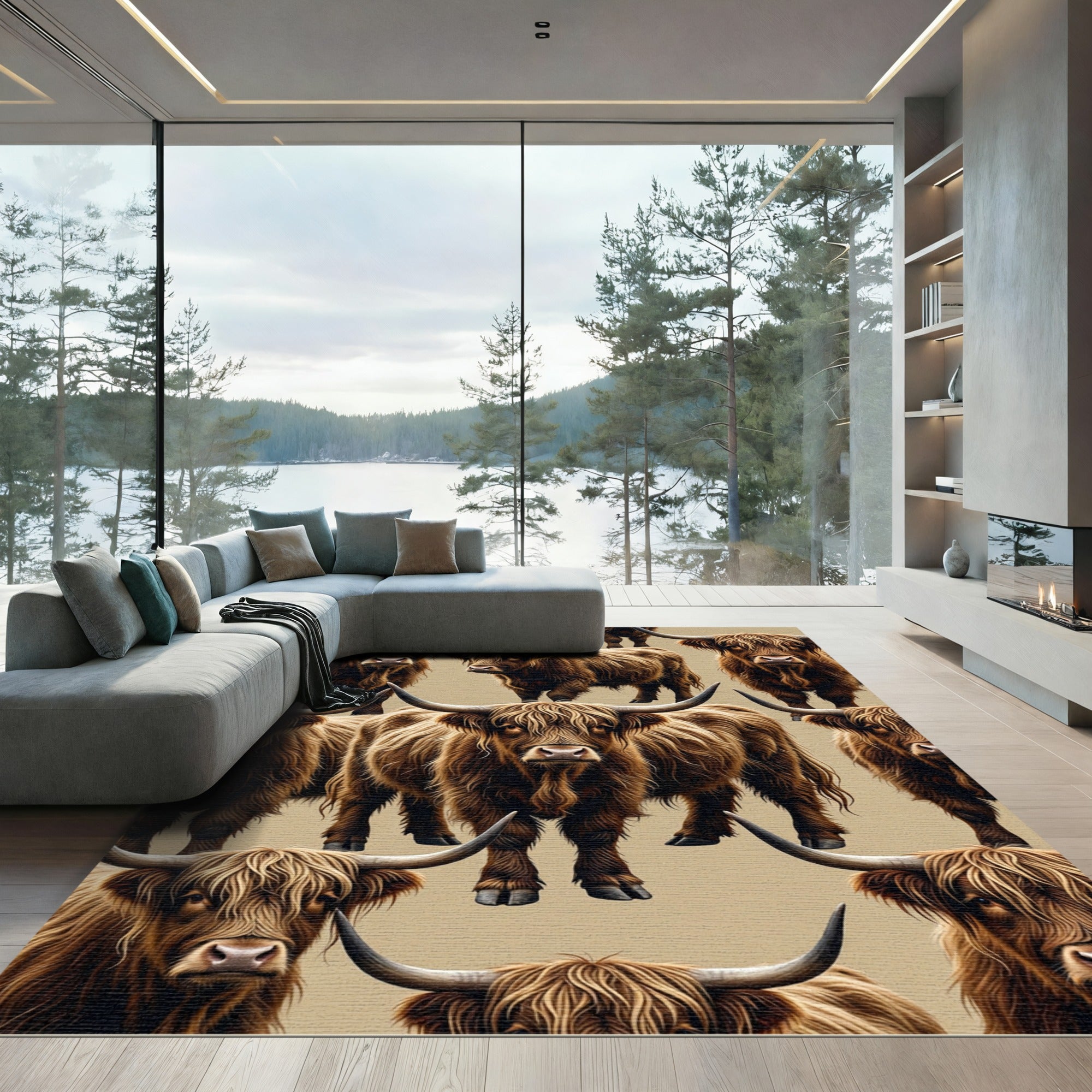 Rustic Highland Cattle Taupe Rug