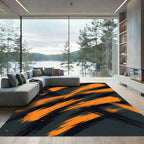 Bold Orange and Black Abstract Brushstroke Rug
