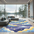 Golden Starry Night Sky Clouds Rug