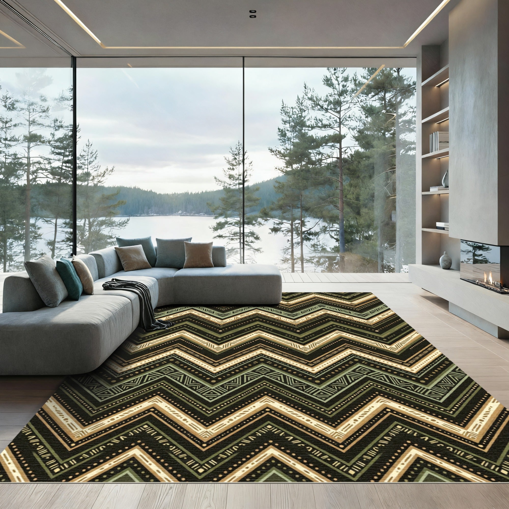 Earth Tone Chevron Boho Geometric Zigzag Rug