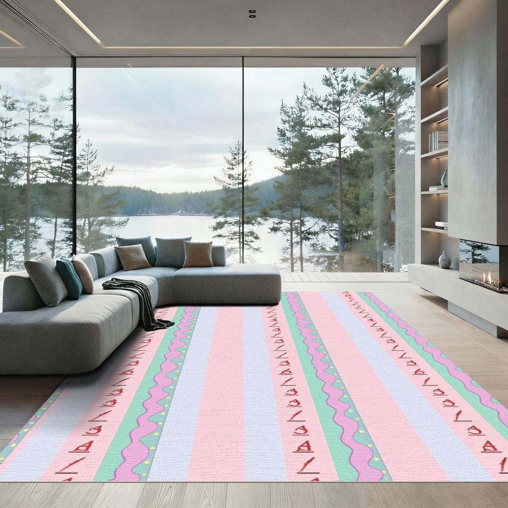 Pastel Stripes Wavy Border Rug