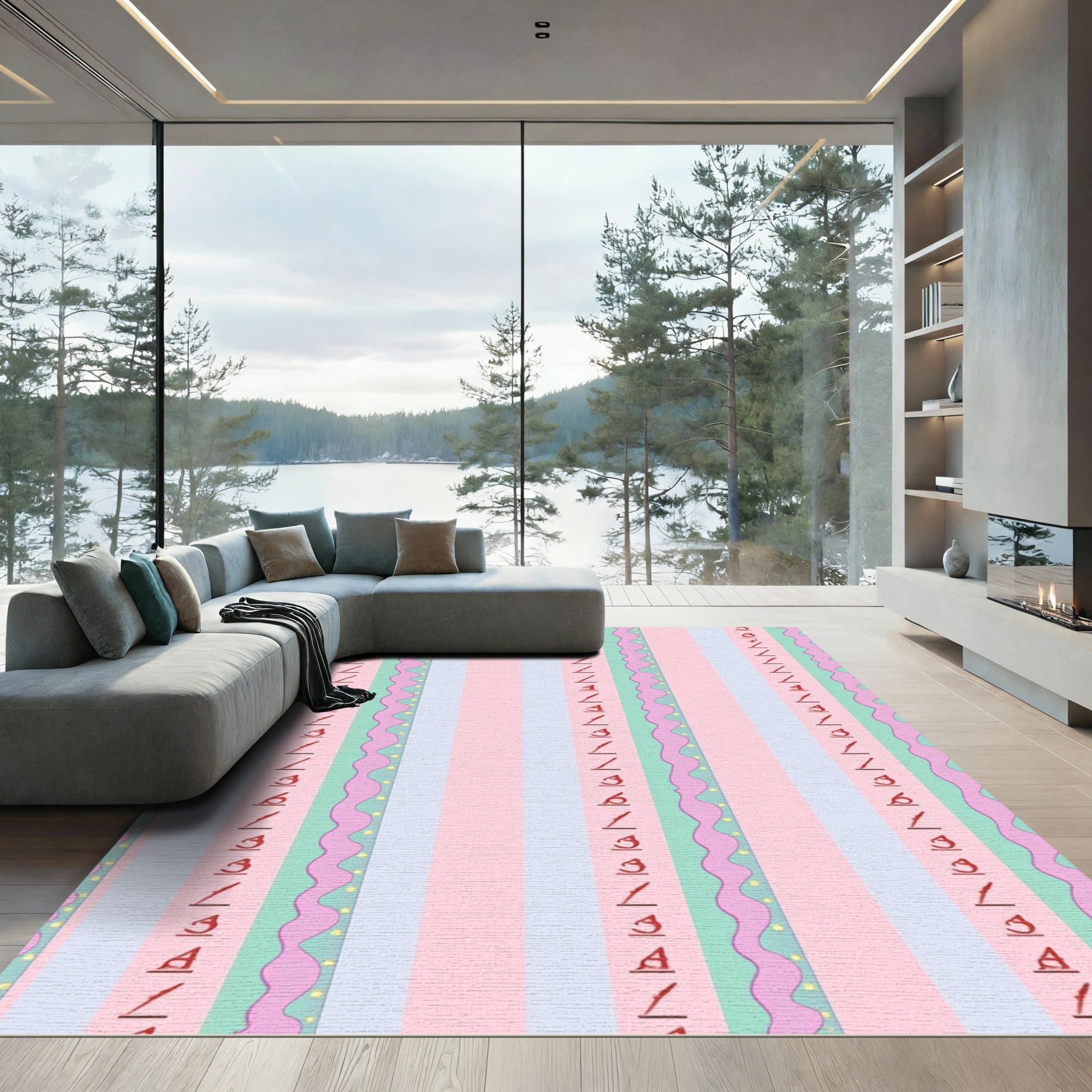 Pastel Stripes Wavy Border Rug