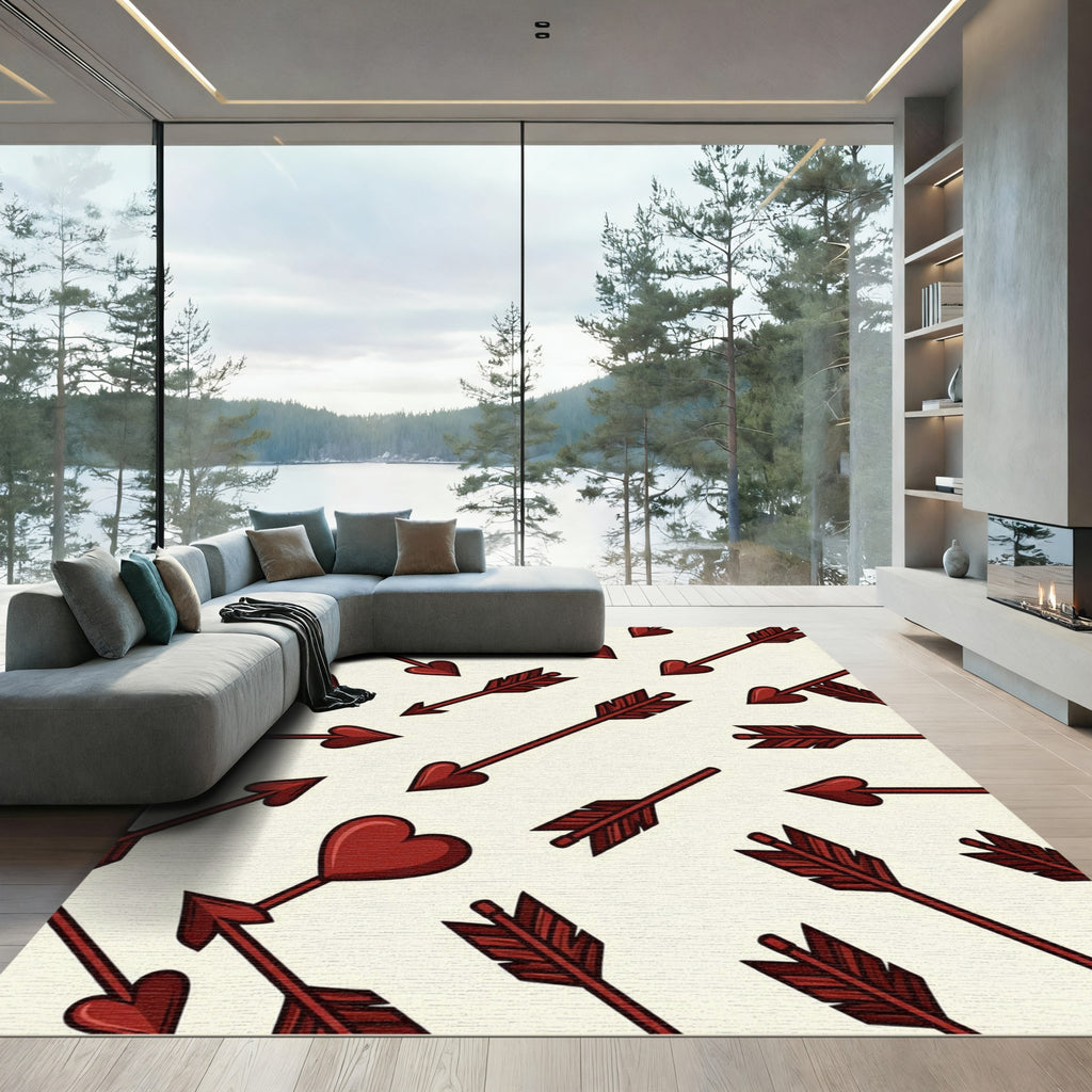 Crimson Heart Cupid Arrow Illustration Rug