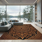 Gilded Ornate Floral Mandala Scrollwork Rug