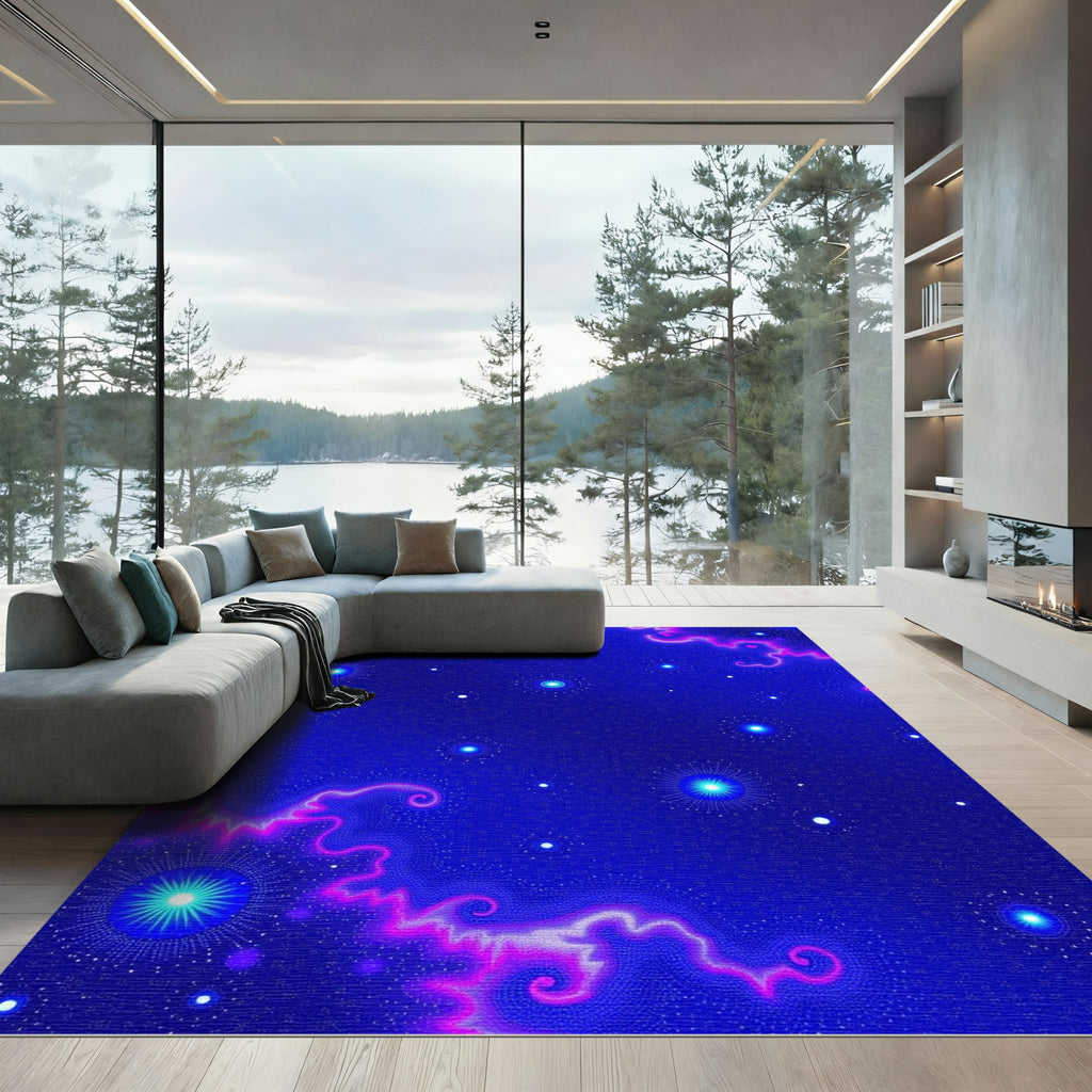 Cosmic Blue Neon Starburst Rug