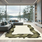 Olive Ribbon Swirl Rectangular Frame Rug