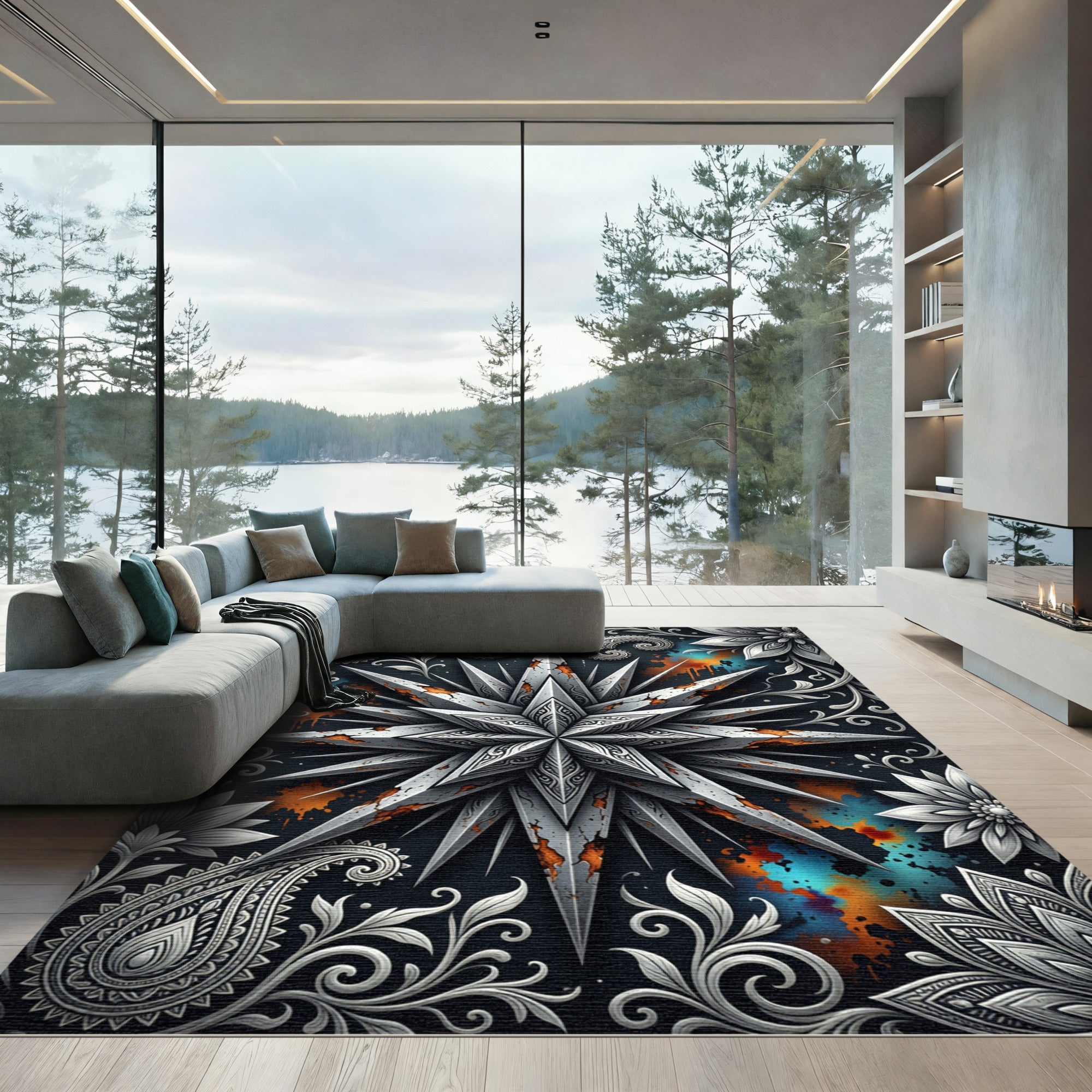 Earthy Orange Grunge Celestial Star Accessory Rug