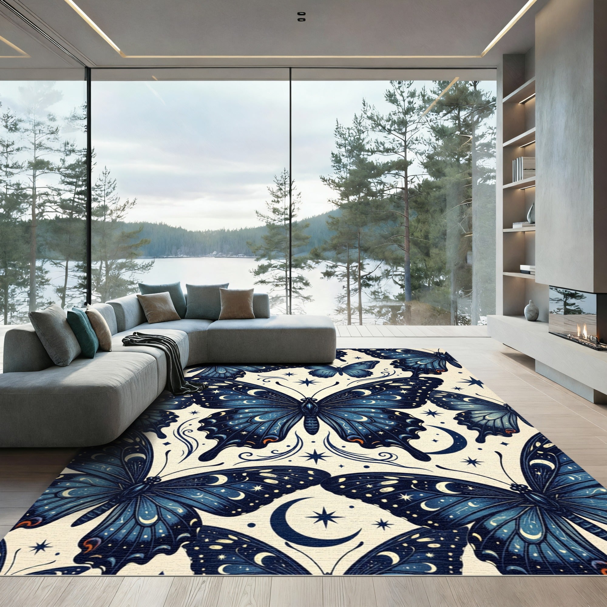 Celestial Indigo Butterfly Starry Night Rug