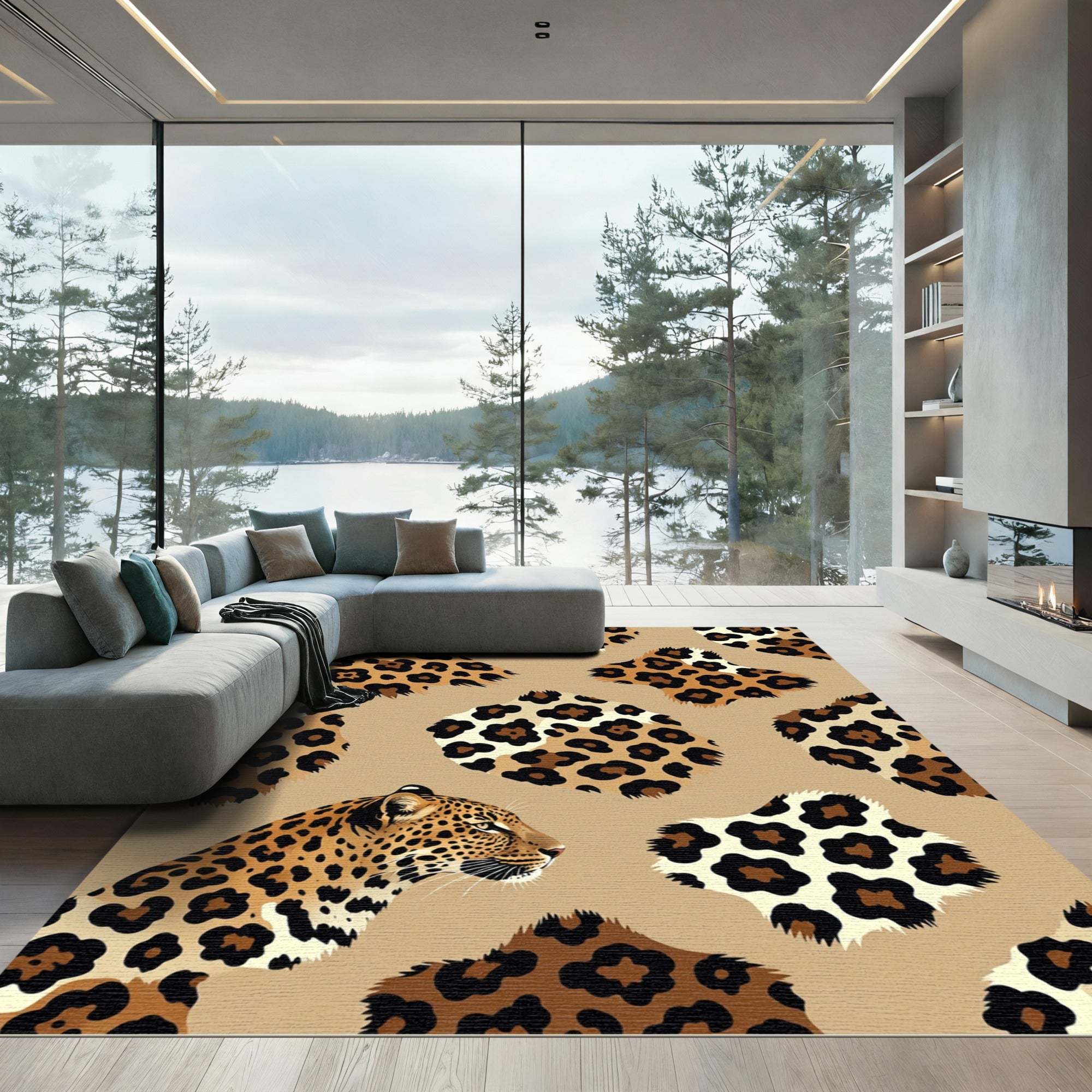 Leopard Spots Scattered Plush Accents Rug