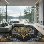 Ornate Royal Black and Gold Crest Rug