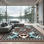 Brown Aqua Geometric Abstract Statement Rug