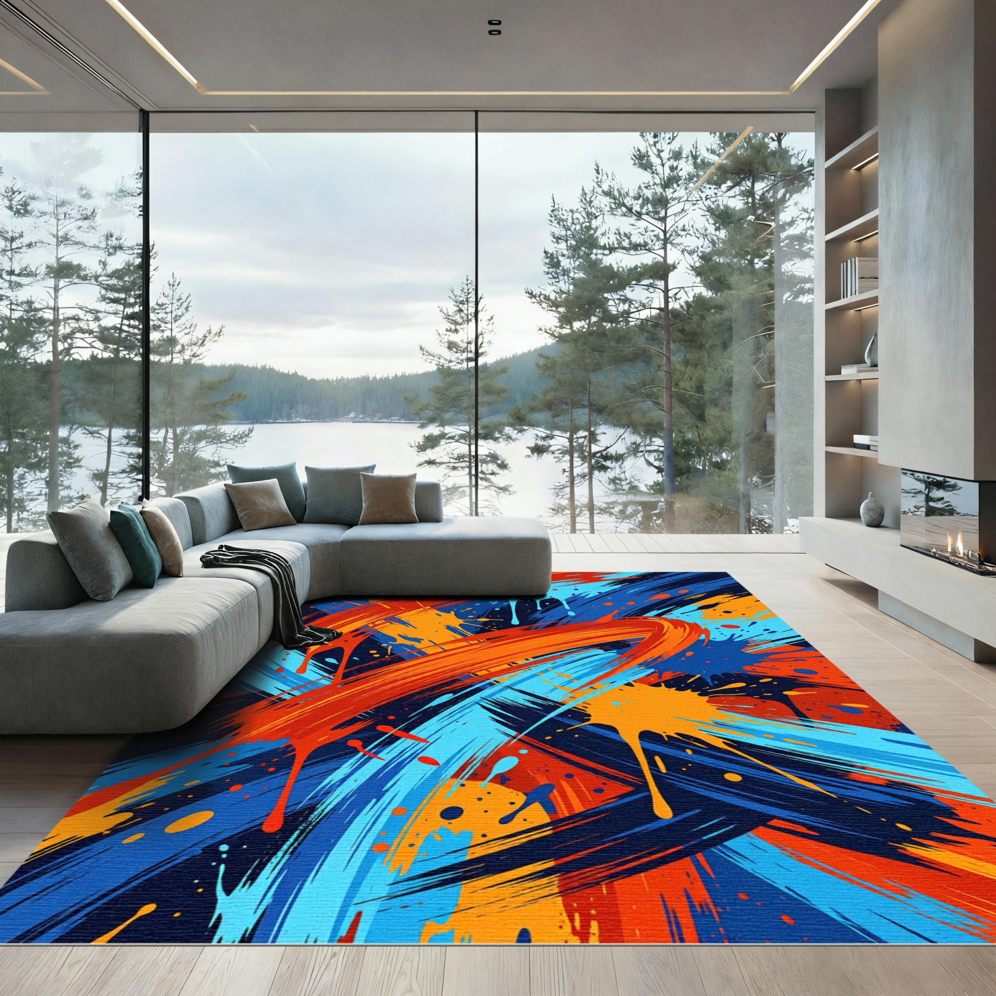 Vibrant Abstract Multicolored Paint Splatter Rug