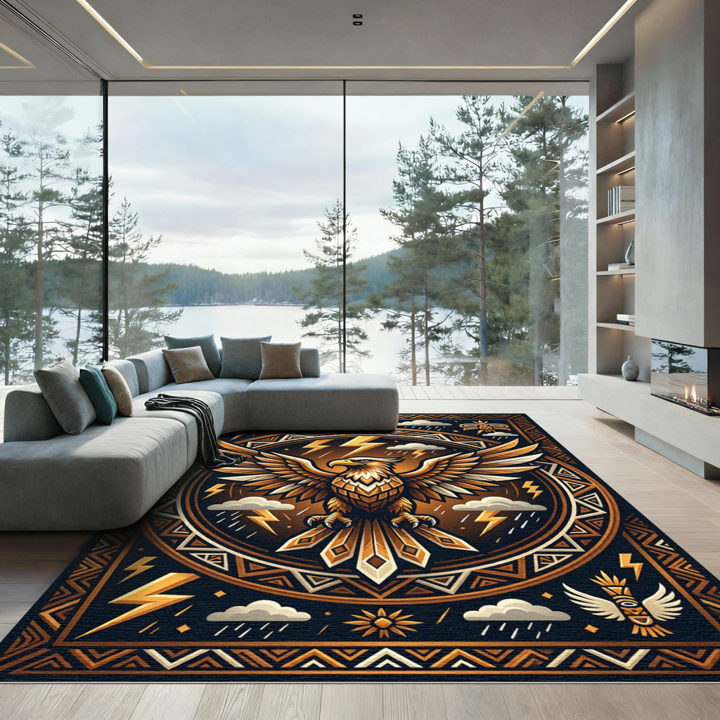 Golden Eagle Thunder Geometric Art Rug