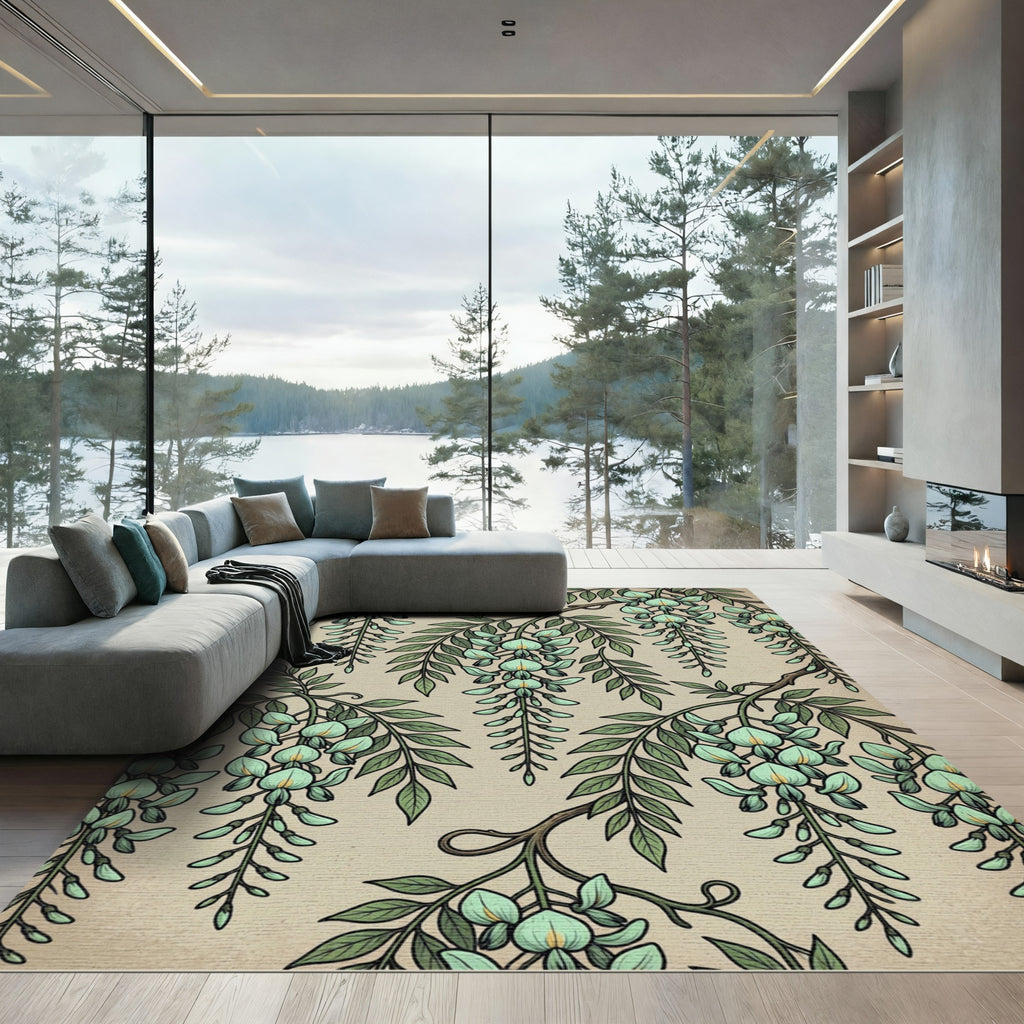 Sage Green Wisteria Botanical Willow Vibe Rug
