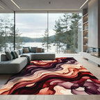 Fluid Crimson and Burgundy Abstract Swirl Rug