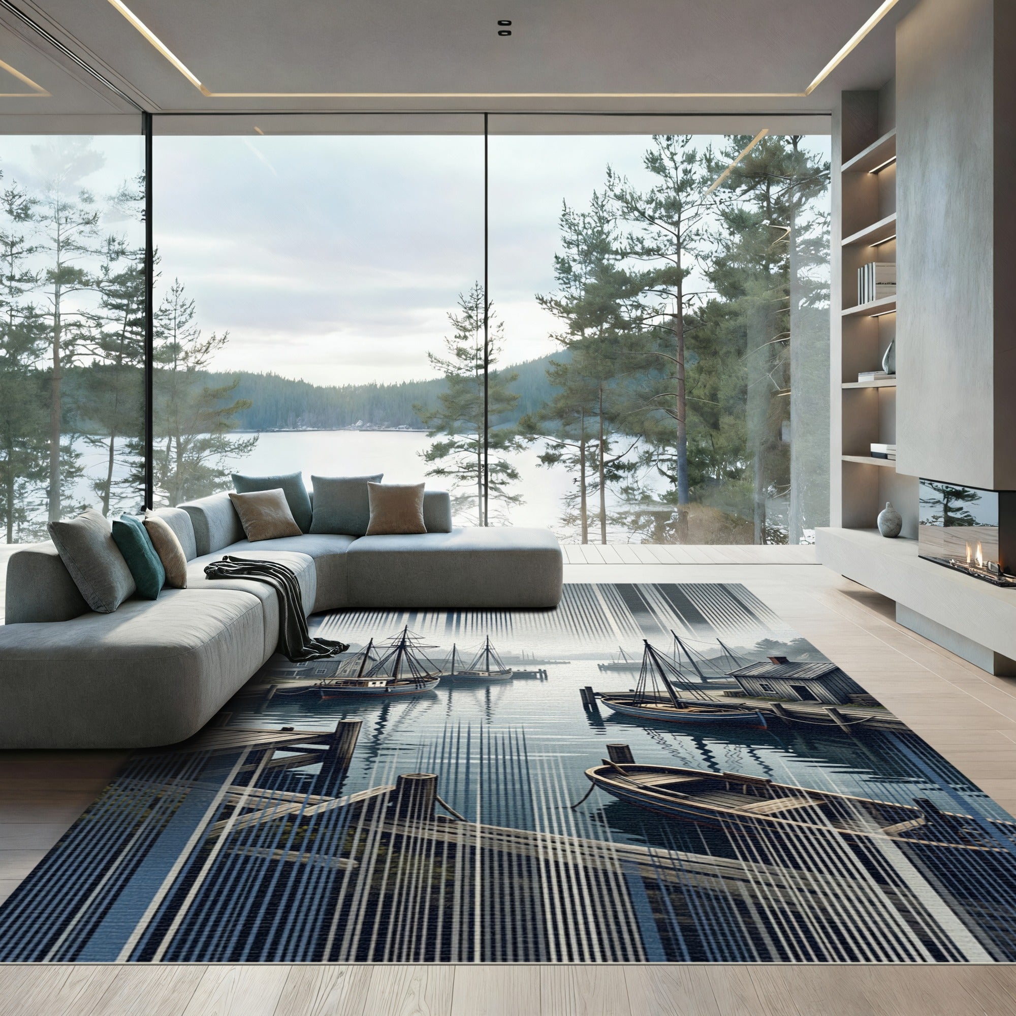 Mist Harbor Monochrome Stripe Narrative Rug