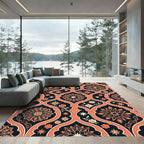 Coral And Navy Arabesque Medallion Rug