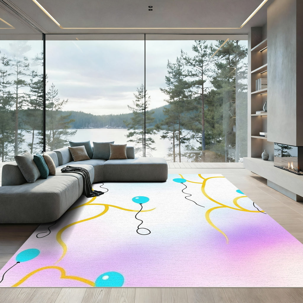 Blue Balloons Ascending Yellow Vines Rug
