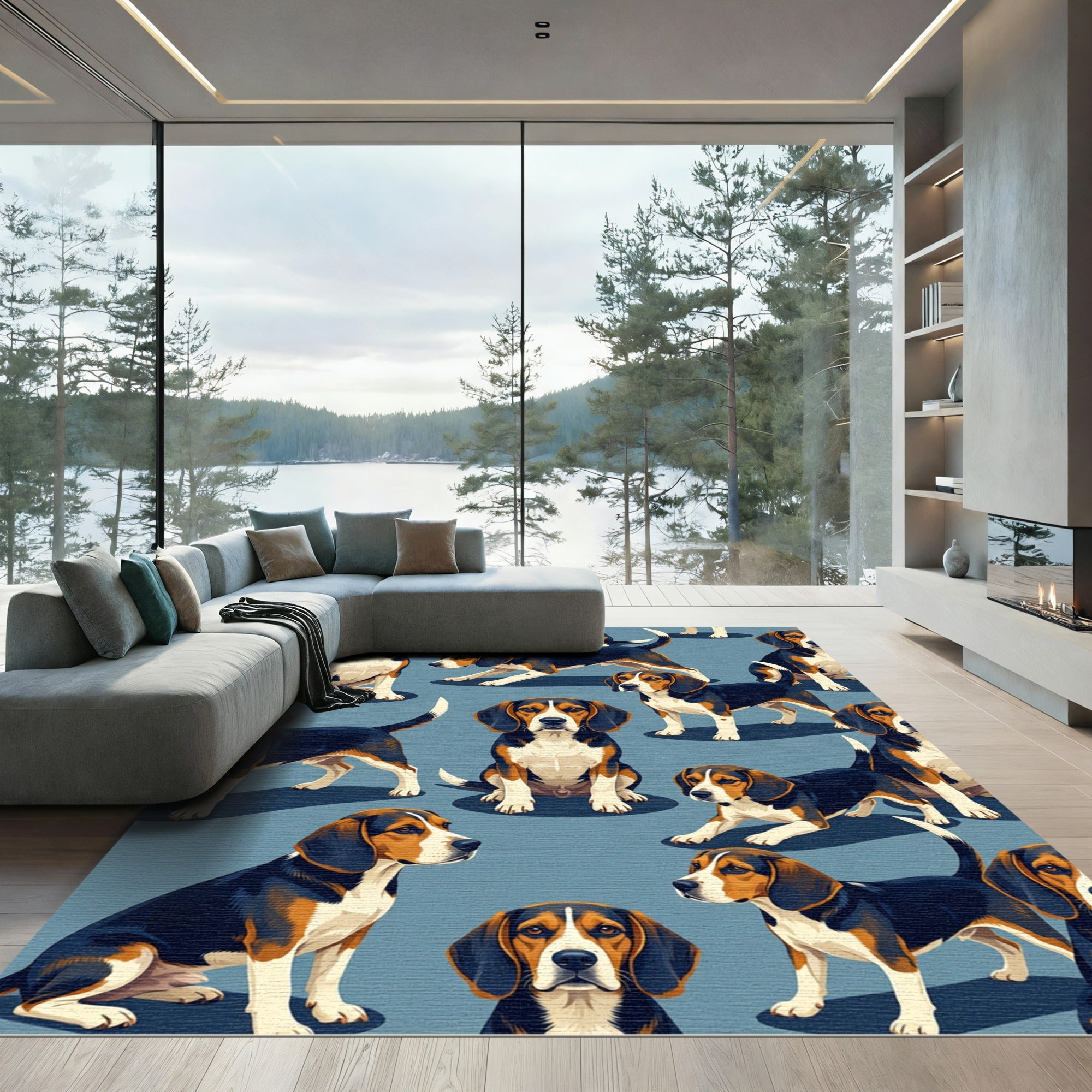 Playful Tricolor Beagle Dog Portraits Rug
