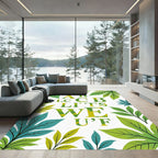 Tropical Green Leaf Alphabet Arrangement Rug