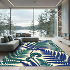 Lush Indigo and Emerald Fern Botanical Rug