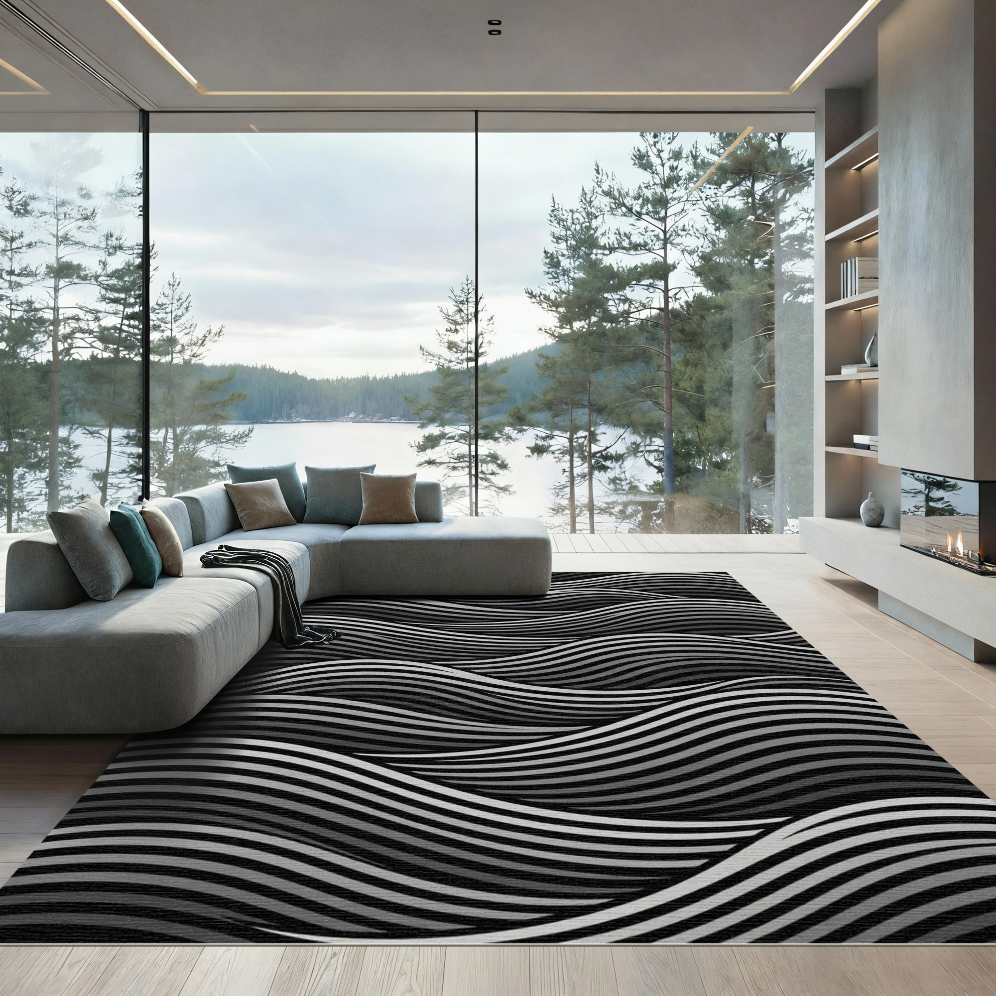 Monochromatic Wave Optical Illusion Rug