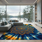Blue Gold Intricate Mandala Tie Dye Rug