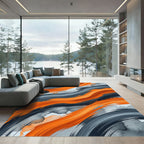 Abstract Orange and Charcoal Wave Rug