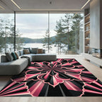 Modern Black and Pink Floral Medallion Rug