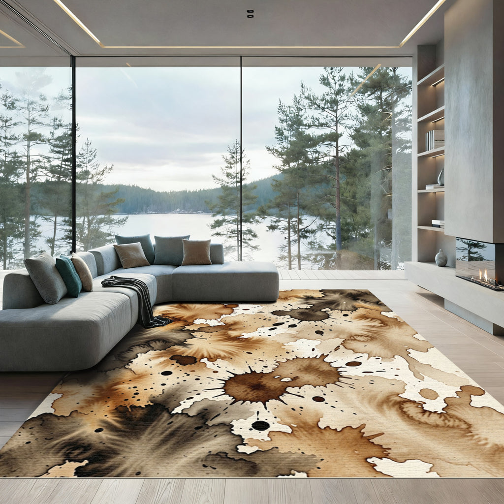 Earthy Brown Splatter Bursting Watercolor Rug