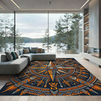 Ornate Orange Charcoal Geometric Compass Rug