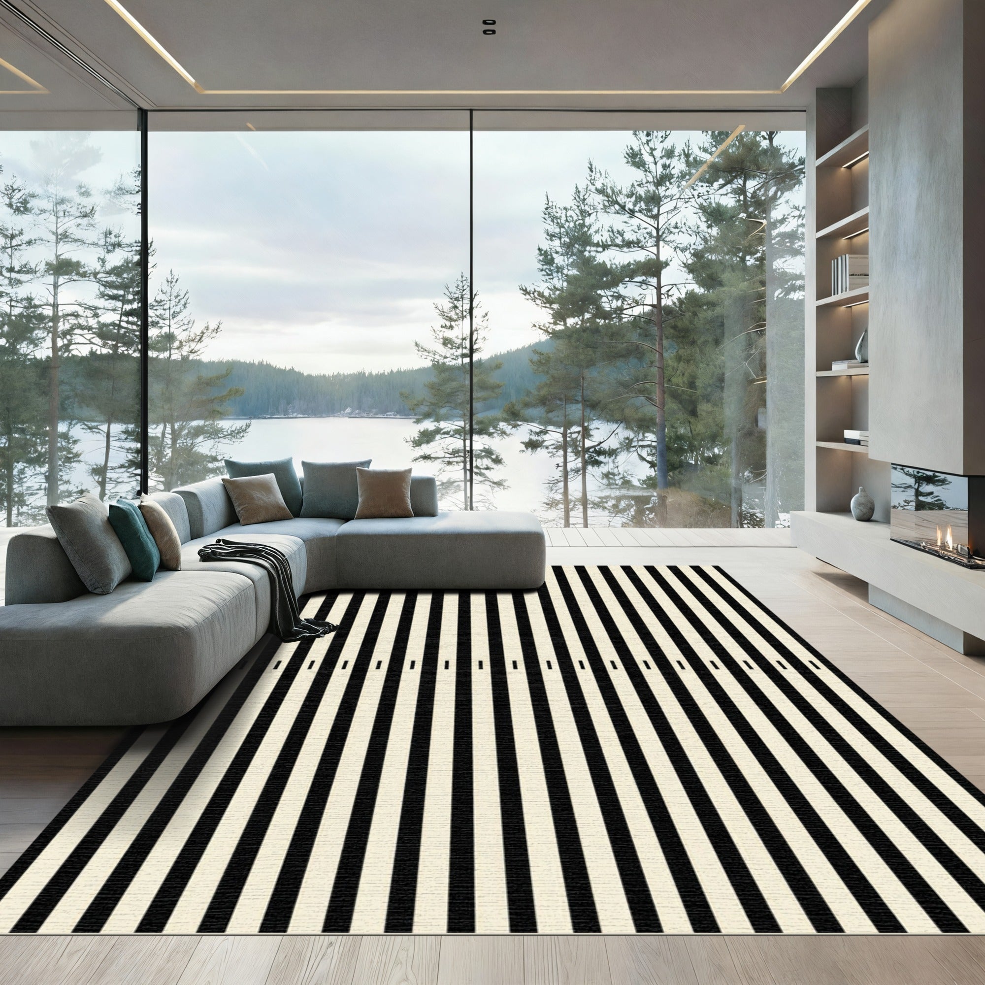 Black White Vertical Stripe Rug