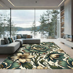 Vintage Teal Peony Floral Botanical Art Rug
