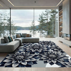 Monochromatic Floral Dahlia Botanical Art Rug