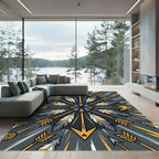 Geometric Arrow Feather Gold Gray Medallion Rug