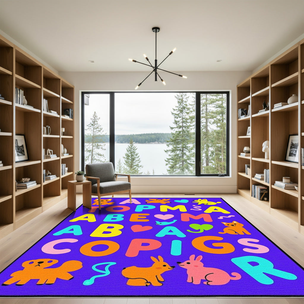 Vibrant Alphabet Animal Collage Rug