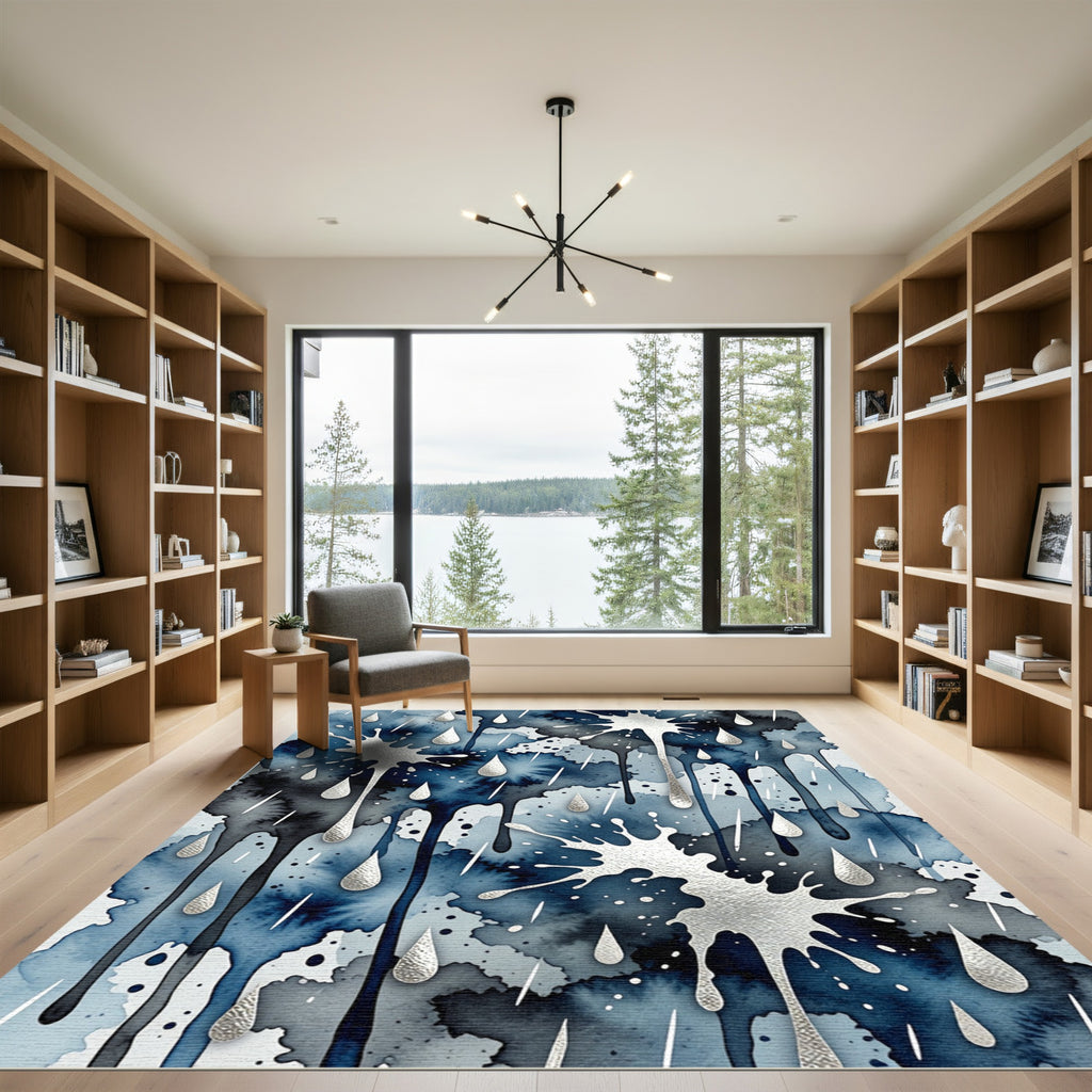 Deep Blue Watercolor Drops Splash Rug