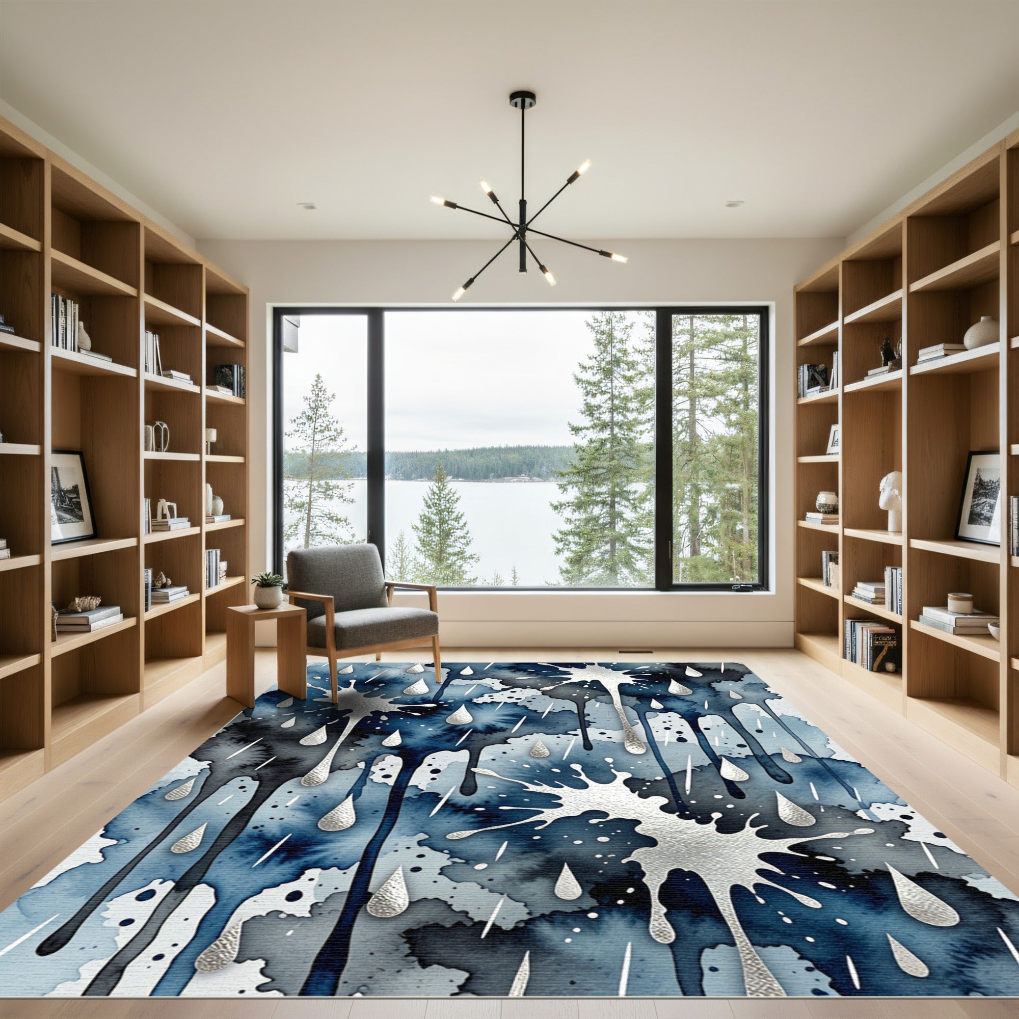 Deep Blue Watercolor Drops Splash Rug