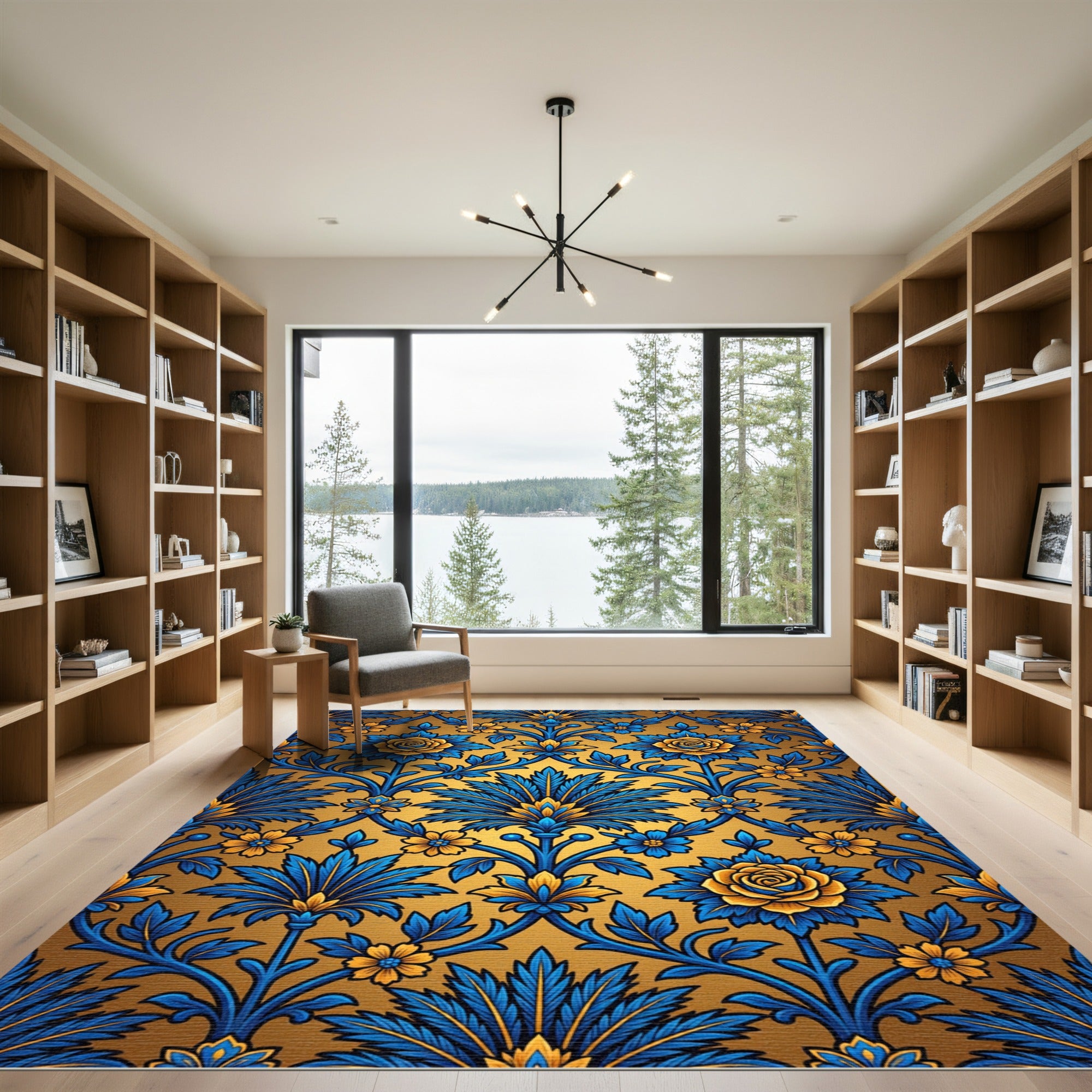 Blue Golden Floral Vine Ornament Rug