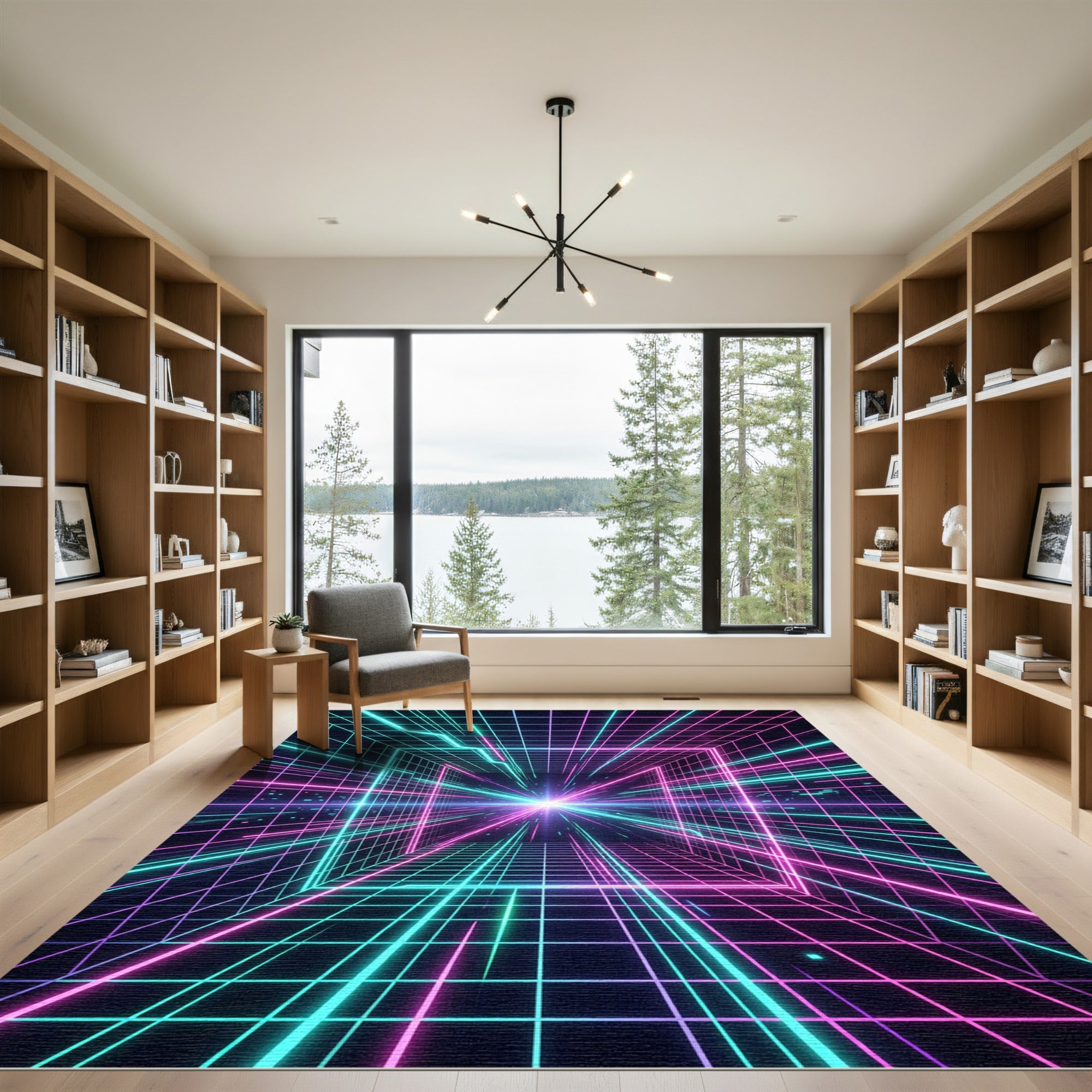 Neon Grid Cyberpunk Light Tunnel Rug