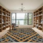 Geometric Gold and Silver Interlocking Lattice Rug