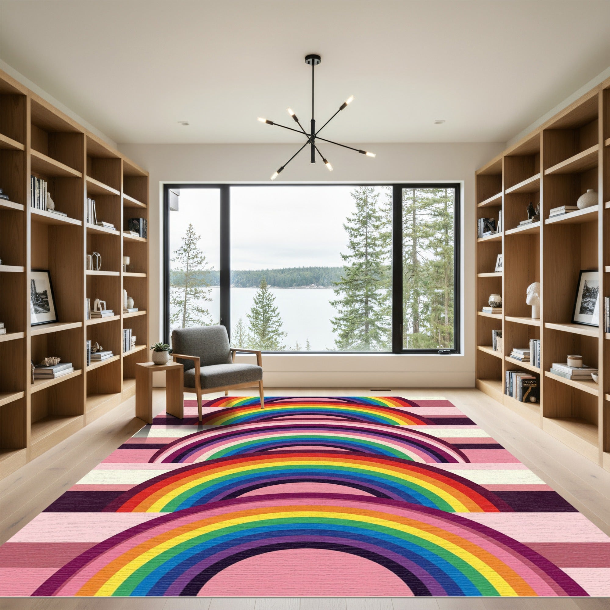 Row of Vibrant Rainbow Arches Rug