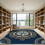 Navy Golden Nautical Compass Floor Art Rug