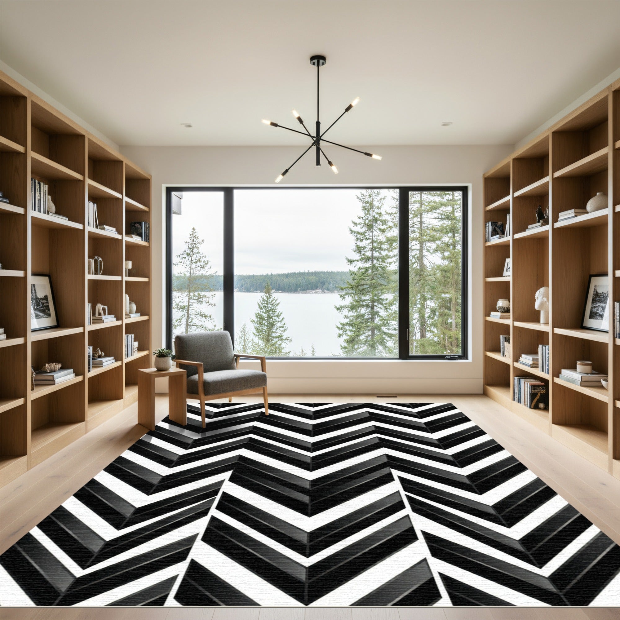 Monochromatic Chevron Angled Layers Rug