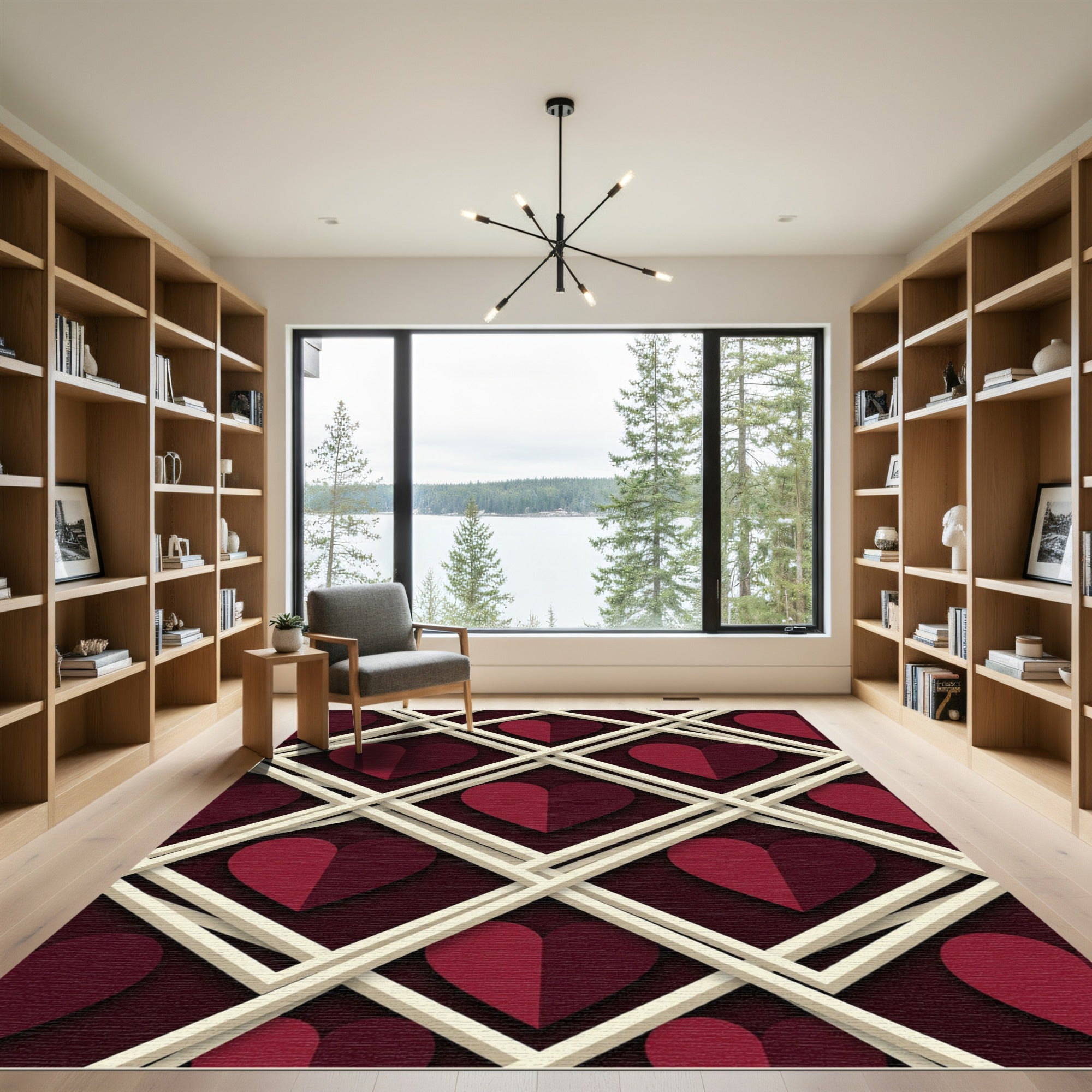 Red Hearts Lattice Dimensional Rug