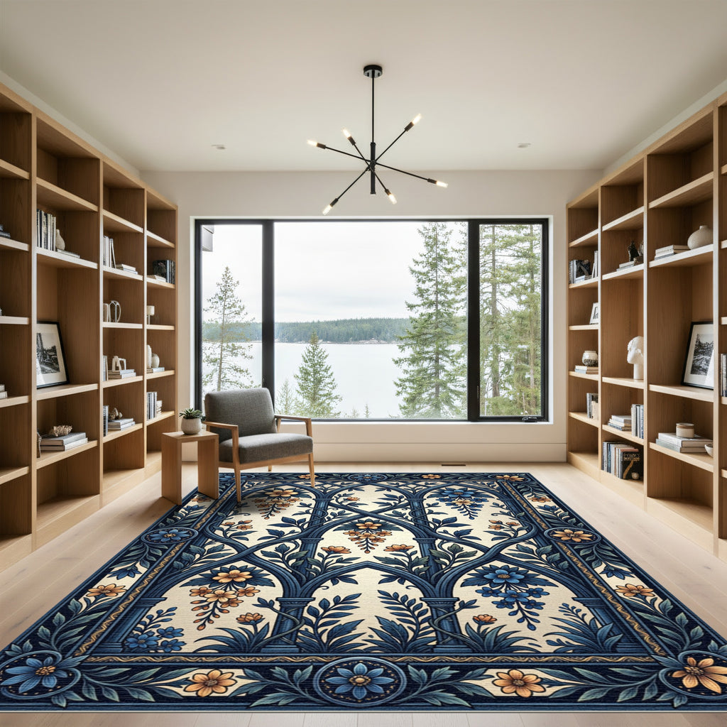 Blue Gothic Floral Trellis Enchantment Rug
