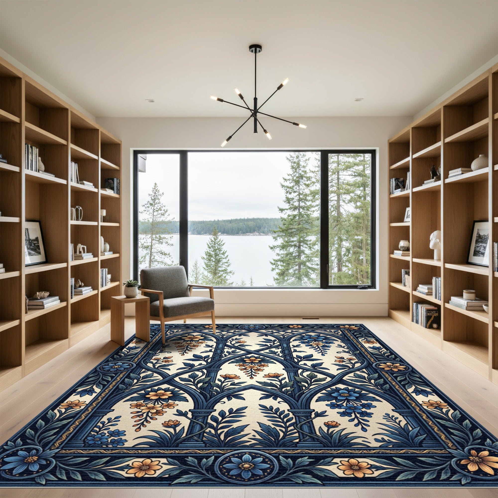 Blue Gothic Floral Trellis Enchantment Rug