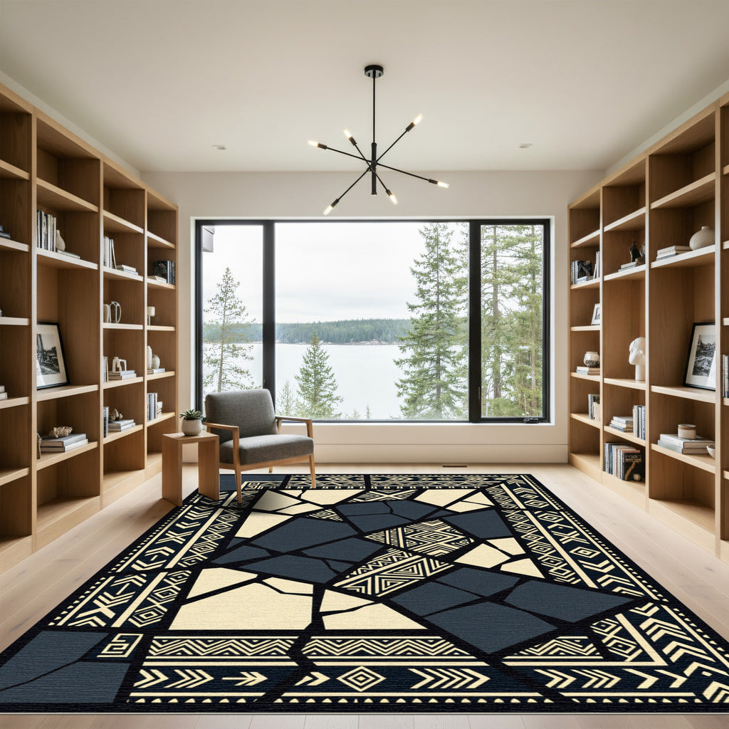 Tribal Blue Fragment Geometric Rug
