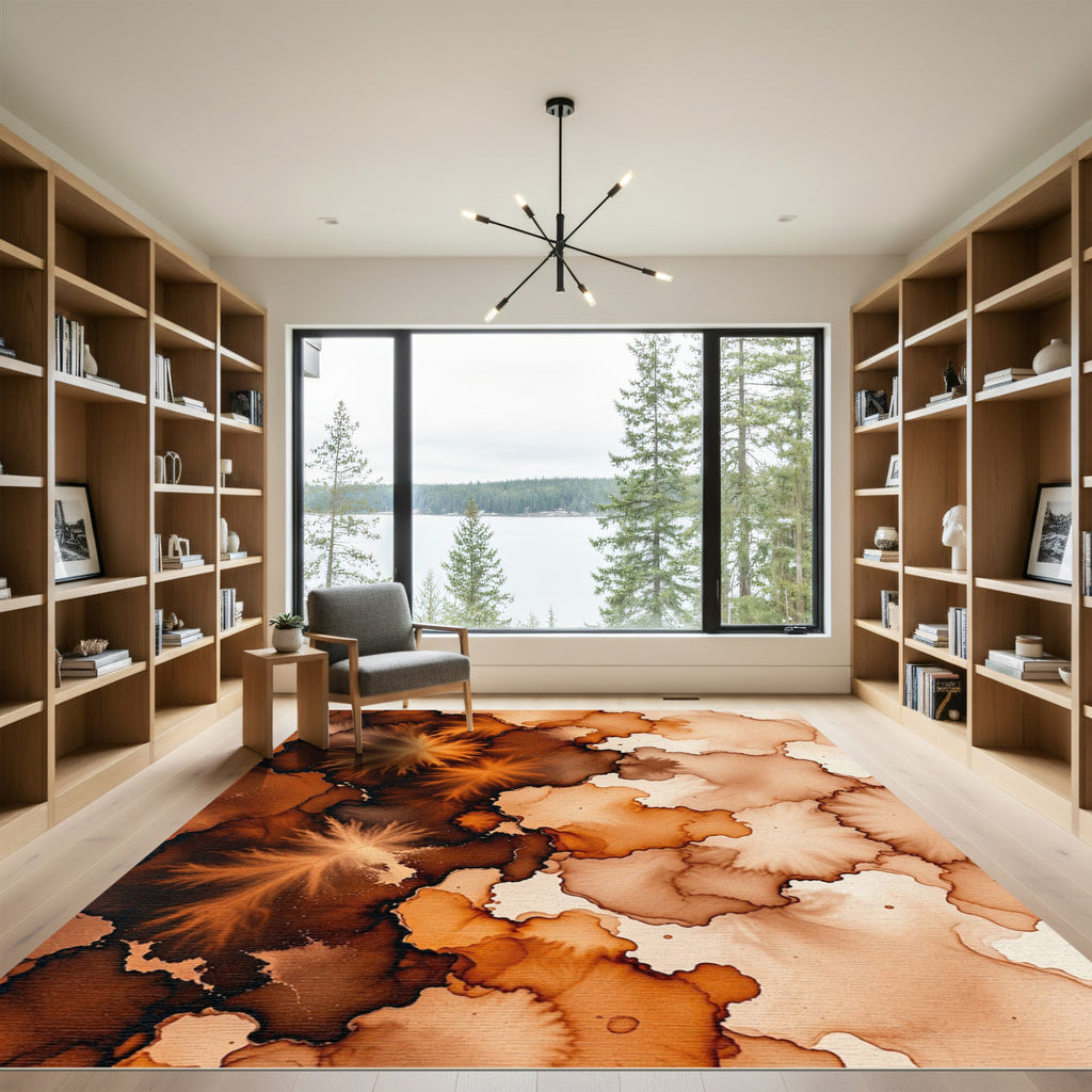 Earthy Umber Abstract Ink Flow Rug